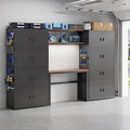 FLEXIMOUNTS Garage Storage Cabinet System, 3-in-1 Modular System with Integrated Workbench, Cabinets & Pegboard, 24-Gauge Steel, 117" L, 8-Door Cabinet for Garage Workshop, Black, FLEXIMOD Series