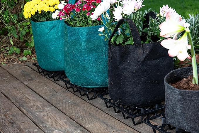 Plant Riser – Modular Pot Spacer for Grow Bags, Planters & Containers – UV-Resistant Drainage Tray for Airflow, Root Health & Cleaner Surfaces (Standard Black, 7 Pack)