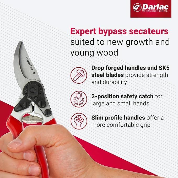Darlac Expert Bypass Pruners, Ergonomic Hand Pruners with SK5 Carbon Steel Blade, 1-Inch Cutting Capacity, Lightweight Precision Garden Tool