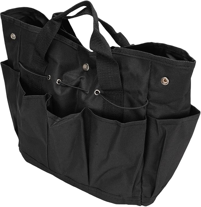 Garden Tool Bag, Oxford Cloth, Durable Organizer for Outdoor Camping, Black, Portable with Multiple Pockets