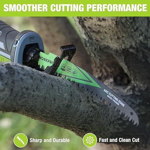 WORKPRO 9" Japanese Teeth Wood Pruning Reciprocating Saw Blades Set, Arc Cutting Edge 6TPI Pruning Saw Blades for Tree Pruning, Wood Cutting, Durable & Sharp, 3 Pack
