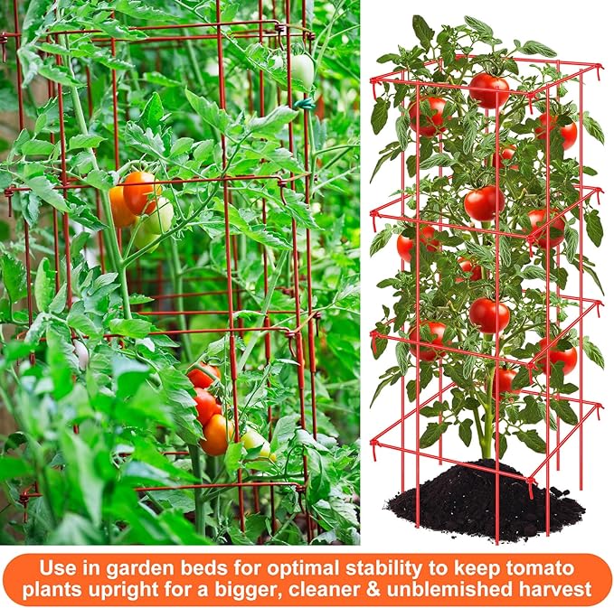 8 Pack Tomato Cages 39 Inch (H) Heavy Duty Square Tomato Cages Powder Coated Steel Plants Support Garden Trellis Stakes for Cucumber, Peas, Vegetables Climbing Plants