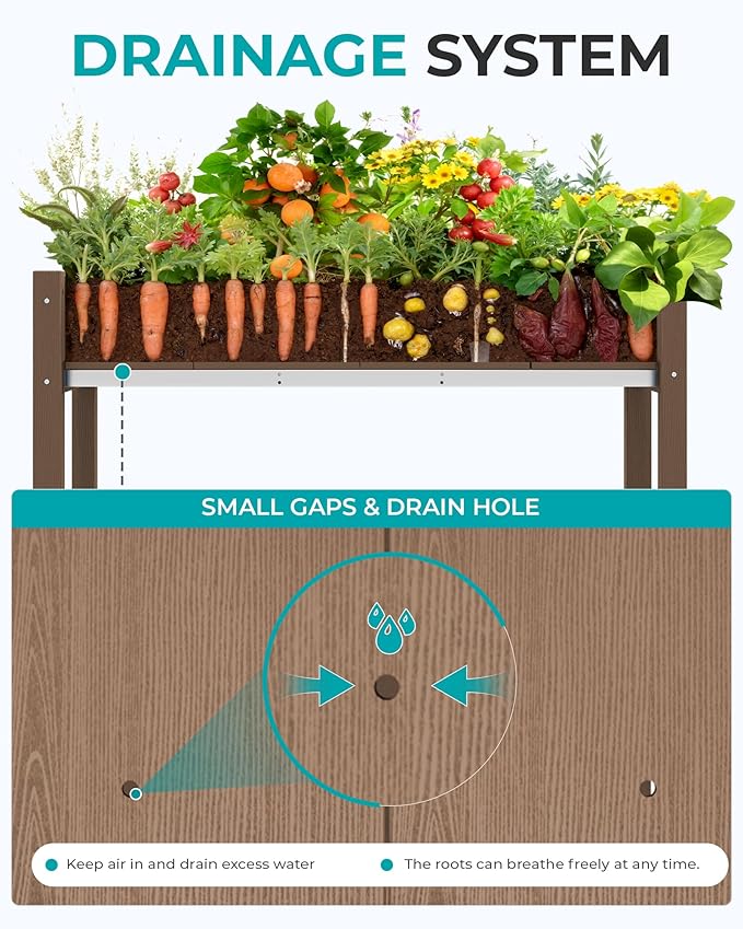 SERWALL Raised Garden Bed with Legs, 43"×17"×30" Large HDPE Elevated Planter Box for Vegetables Flower Herb Patio, All Weather Use- Brown