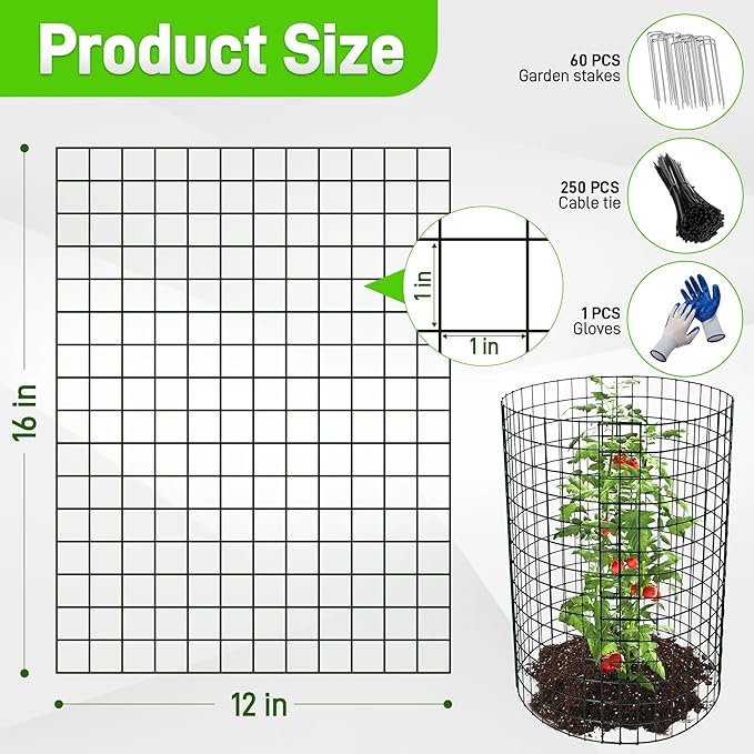 16 Pack Plant Protectors from Animals, 16"x 12" Wire Plant Protector, Wire Cages for Plants with Stakes and Cable Ties, Metal Plant Cages for Plants, Vegetables, Flowers