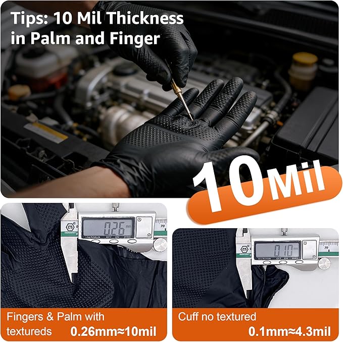 10mil Nitrile Gloves Thick,Industrial Disposable Gloves with Diamond Textured,Heavy Duty Mechanic Glove,Latex Free
