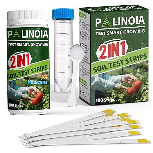Soil Testing Kit 2-in-1 for pH & Nitrogen – 100 Pack in Resealable Pouches – Fast & Accurate Soil pH Tester for Garden, Lawn & Plants – Includes Spoon & Tube