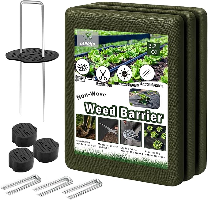 Non-Woven Thick Weed Barrier Fabric 3 FTx32 FT, 3.2oz Heavy Duty Weed Barrier Landscape Fabric, Ground Cover for Superior Weed Control, Easy Setup for Gardens, Landscaping, Flower Beds (Green)