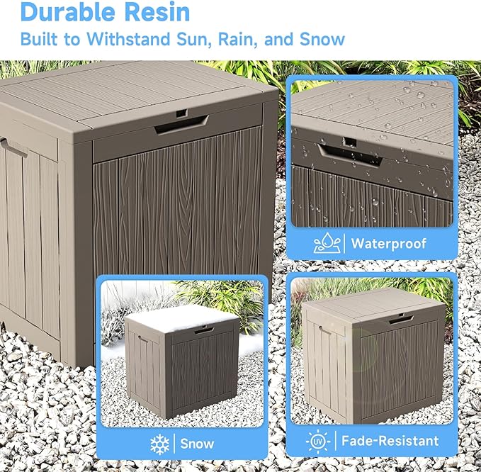 35 Gallon Resin Deck Box Outdoor Storage Box Waterproof for Patio Furniture,Outdoor Cushions,Garden Tools and Pool Supplies（Grey）