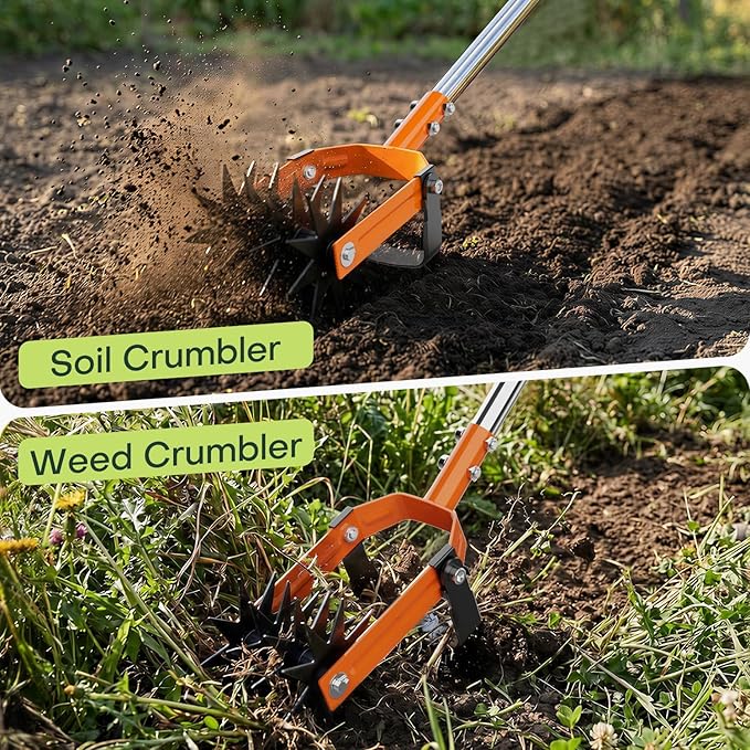 Rotary Cultivator Garden Tool, 2-in-1 Weeder & Soil Aerator with Detachable Weed Knife,73" Adjustable Stainless Handle, Dual-Function Rotary Tiller for Lawn Care, Reseed Grass, Soil Mixing