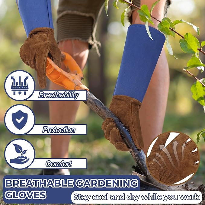 HLDD HANDLANDY Long Gardening Gloves for Women Men - Leather Rose Pruning Gloves Thorn Proof - Breathable Working Glove