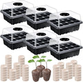 6 Pack Seed Starter Tray with 72 Pcs Peat Pellets, Seeding Starter Kit (72 Cells Total Tray) with Humidity Dome, Soil Plant Germination Tray Kit for Flower Vegetable(Black)