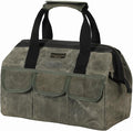 15 Inch Tool Bag, Heavy Duty Waxed Canvas Wide Mouth Water-Resistant Tool Pouch, Garden Tool Tote with 15 Pockets | ArmyGreen