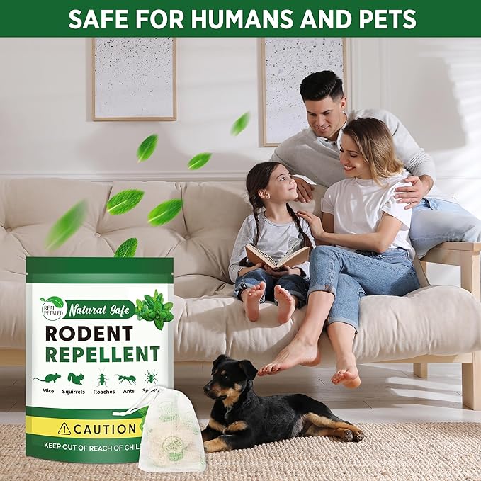 Natural Rodent Repellent Pouches - Peppermint Oil Mouse and Rat Repellent - Indoor and Outdoor Protection for Home, Basement, Garage, Attic, and Storage - 10 Pouches (Pack of 1)