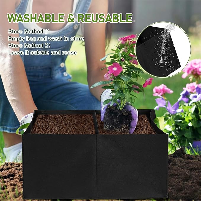 FACULX 3 Pack Planting Bags,2 Compartment Breathable Fabric Elevated Garden Bed, Rectangular Planting Pots, Suitable for Vegetables, Flowers, Fruits/Flowers, with Handles (59.5cm*30cm*30cm)