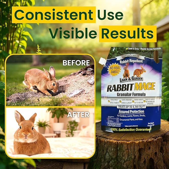 Nature's MACE Rabbit MACE Granules, Rabbit Repellent for Gardens, Lawns, Farms & Landscapes, Treats 4,560 sq ft, Granular Deterrent, 7 Pounds, All-Season Use, Safe for Pets, Children, and Plants