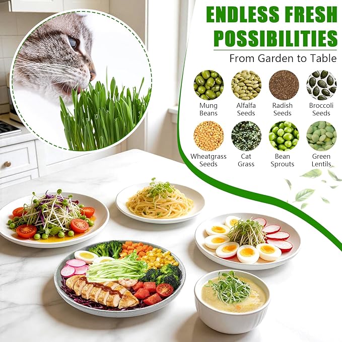 4-Tier Sprouts Growing Kit with Drain Hose & Ventilation Holes, Stackable Microgreens Growing Sprouting Trays Including Blackout Cover, Soil-Free Sprouter for Planting Broccoli Alfalfa Bean Seeds