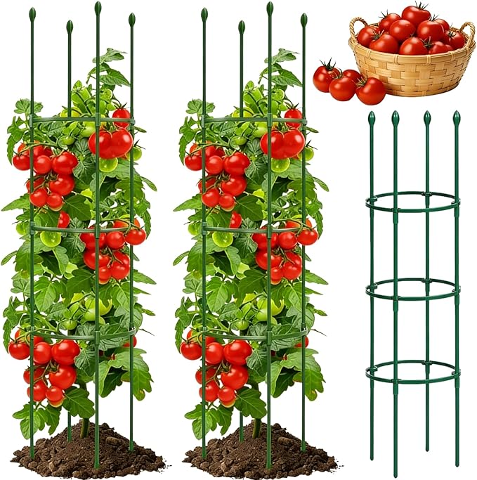2 Pack Heavy Duty Tomato Cages for Garden, 59 Inch Tall Adjustable Metal Tomato Plant Support for Pots, Round Trellis for Climbing Plants Outdoor, Vegetable, Cucumber, Beans