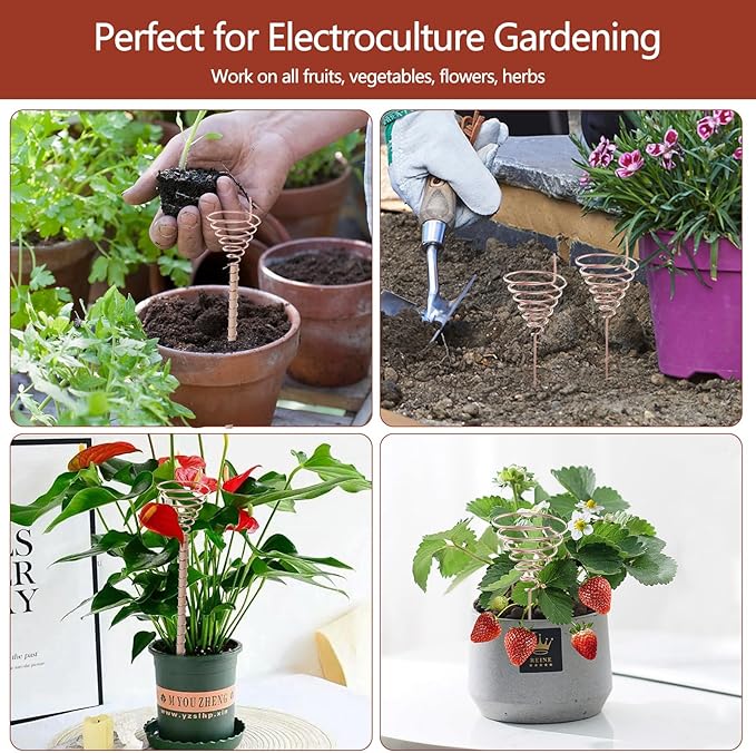 YBB Electroculture Gardening Copper Kit with 99.9% Pure Copper Wire 16 Gauge 65.6 Ft, 2 PCS Fibonacci Coil Winding Jigs, 12 PCS Wooden Stakes Antennas for Garden Plants Vegetables Growing
