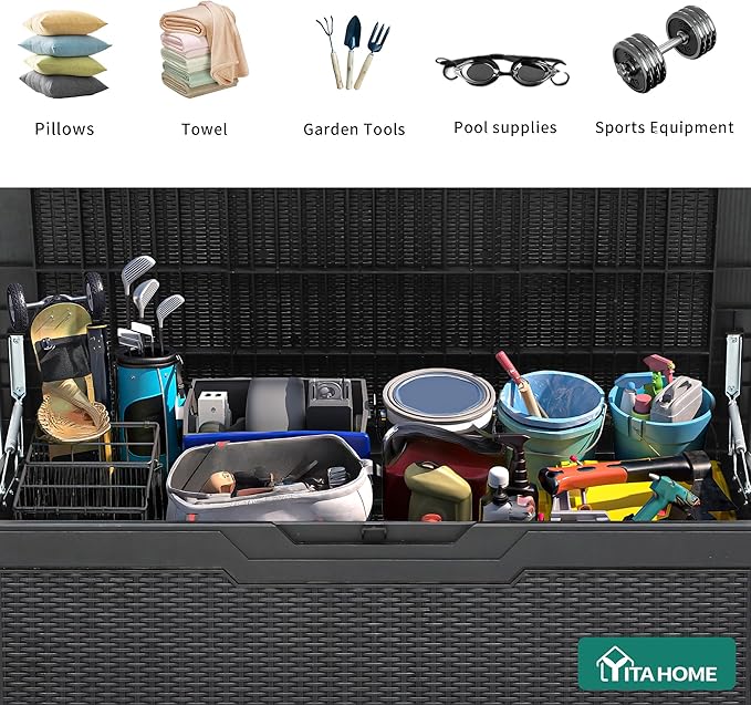YITAHOME 100 Gallon Large Deck Box, Outdoor Resin Storage Boxes for Patio Furniture, Outdoor Cushions, Garden Tools, Water Resistant and Lockable