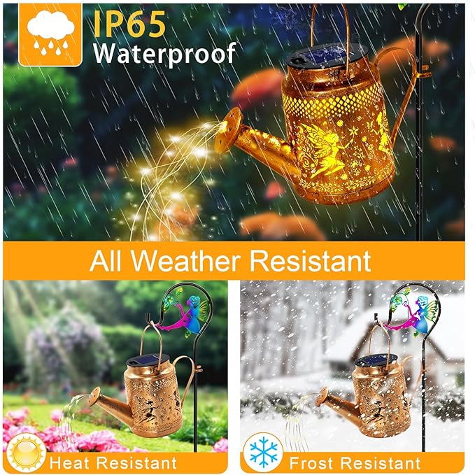 Big Solar Lanterns Outdoor Waterproof, Gifts For Mom Grandma Women Wife Daughter Mother's Day, Fairy Watering Can Garden Decor With Shepherd Hook, Hanging Solar Light Yard Art Outside Patio Path Decor