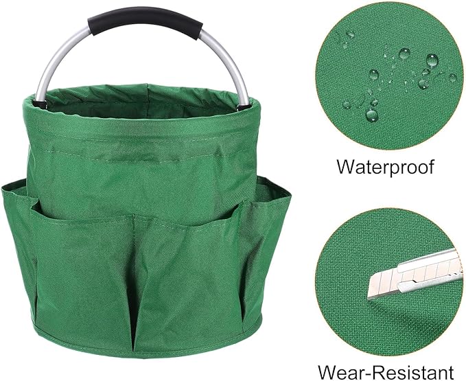 HARFINGTON Garden Tool Bag 17L Large Oxford Waterproof with Pockets Garden Tote Bag Gardening Plant Tool Organizer Storage Carrier Store for Outdoor Women Men, Forest Green