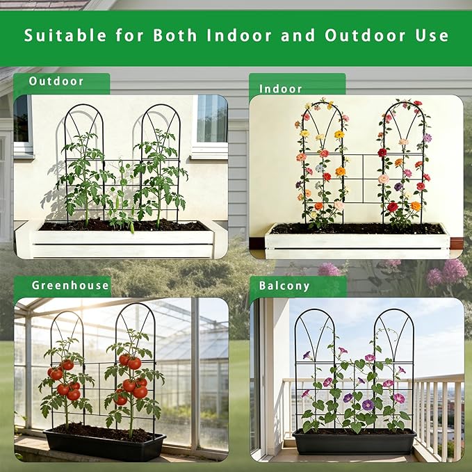 Metal Garden Trellis for Climbing Plants Outdoor, 2 Pack 45" Black Rose Trellis Rustproof Wall Trellis for Roses Vine Cucumbers Vegetables Flower Support
