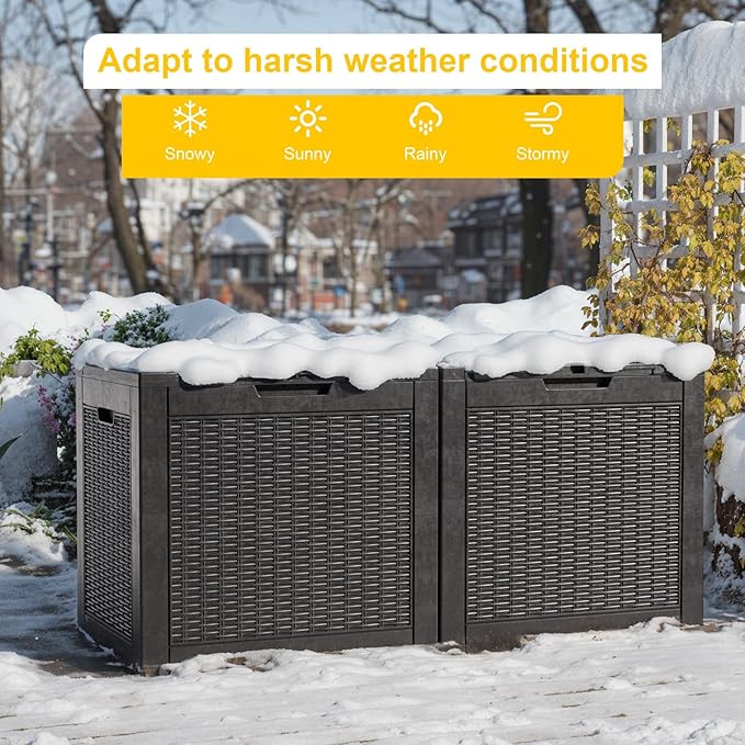 Vixzen 31 Gallon Resin Deck Box, Lockable Outdoor Storage Box for Patio Cushions Storage Furniture,Garden Tools, Pool Supplies, Weatherproof and UV Resistant（Black，31 Gallon）
