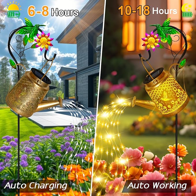 Mothers Day Gifts, Hummingbird Solar Lanterns Garden Decor, Outdoor Waterproof Watering Can with Shepherd Hook, Solar Garden Decor for Yard Outdoor Pathway, Gifts for Women Mom Grandma Birthday