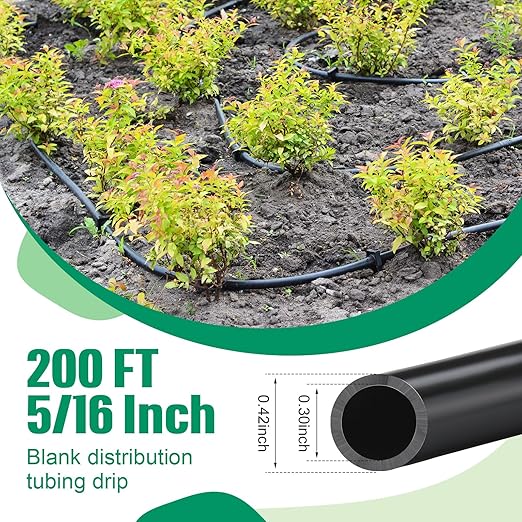 200 ft 5/16 Inch Drip Irrigation Tubing Blank Distribution Tubing Black Garden Watering Tube Line for Irrigation System