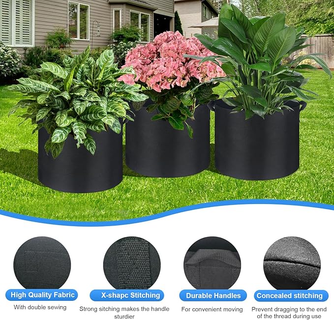 7-Pack 3-30 Gallon Plant Grow Bags 10 Gallon, Heavy Duty Thickened Fabric Planters Pots, Fabric Pots with Handles, Nonwoven Fabric Bags Suitable for Vegetables Flowers Mushroom (10 Gallon)