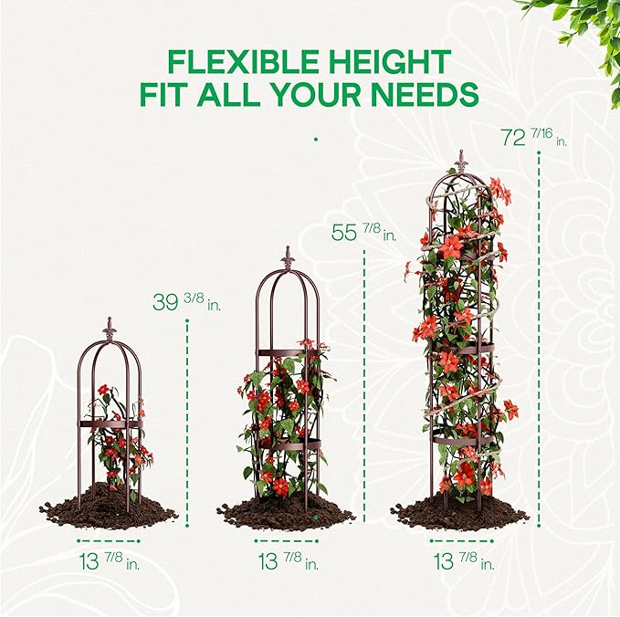 Idzo Trellis for Climbing Plants Outdoor, Garden Trellis Steel, Obelisk Design Stone-Look Finish, 2025 Bronze Color, Vertical Support for Climbing Plants, Decorative for Outdoor & Indoor Use