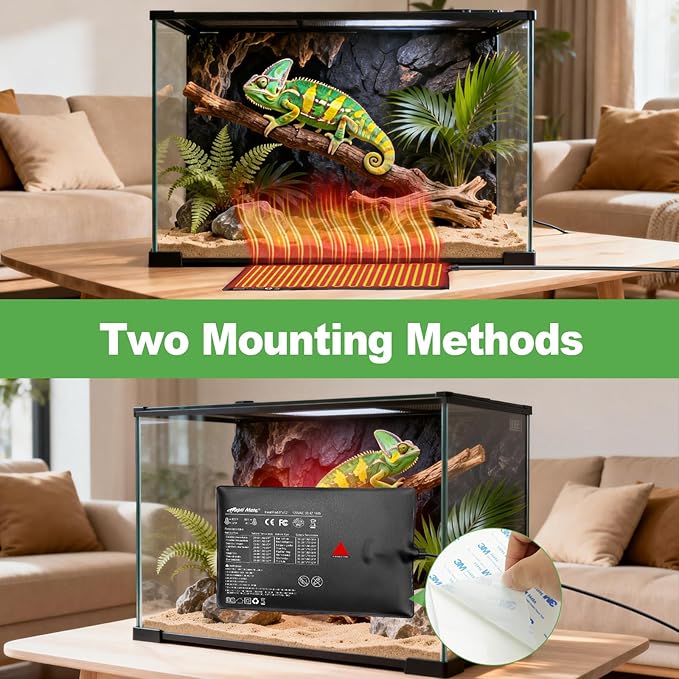 Reptile Heating Pad with Internal Sensor&Thermostat, 8" x 12" 16W Under Tank Heater Mat for 10-40 Gallon Tanks, IP67 Waterproof Safe Heat for Turtles, Bearded Dragons, Snakes, Lizards and Seedling
