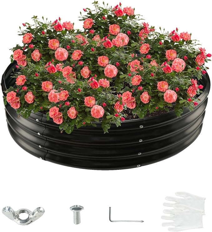 4FT Diameter Galvanized Garden Raised Bed/Plant Box/Fire Pit Ring - 0.8mm Thick,12 Inch Tall,Perfect for Planting a Variety of Flowers,Herbs,Vegetables (Black, 48 Dia X 11.5 inches)