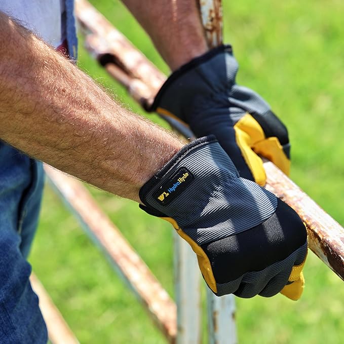 Wells Lamont Men's Slip-On HydraHyde Work Gloves – Water-Resistant Leather for Gardening, Landscaping – Reinforced Fingertips, Breathable Spandex – Durable, Comfortable, Flexible – Gray - M