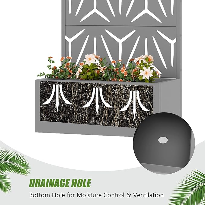 Casaphoria Metal Raised Garden Bed with Trellis, 59"x30"x12" Planter Box for Climbing Plants, Vegetables & Vines, Features Drainage Holes and Privacy Screen, Grey-Star
