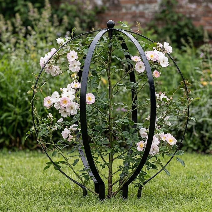 2 PCS Metal Garden Round Trellis for Climbing Plants, Large Black Powder Coated Obelisk for Roses, Vines, Flowers, Patio Doorway Garden Decor Indoor Outdoor, Easy Assembly (18.5" x 15'')