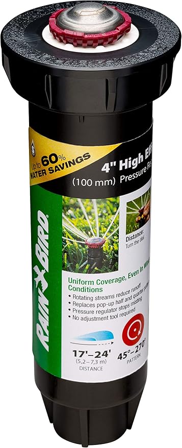 Rain Bird 22SAPROPR Pressure Regulating (PRS) High-Efficiency Pro Rotary Sprinkler, Hand Adjustable 45°- 270° Pattern, 17' - 24' Spray Distance, 4" Pop-up Height