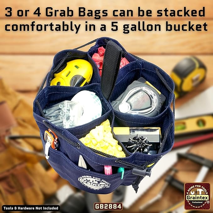 Graintex 18 Pockets Grab Bag Rip-stop Canvas Drawstring Closure, Small Part Organizer Pouch, Small Tools, Screws, Parts, Parachute Tool Bag for Efficient Storage - Navy Blue