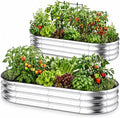 HOOPLE 2 Pack Raised Garden Bed 6x3x1FT, Galvanized Metal Raised Garden Bed Outdoor, Oval Design with Open Base for Better Drainage, Easy Gardening for Vegetables, Flowers & Herbs