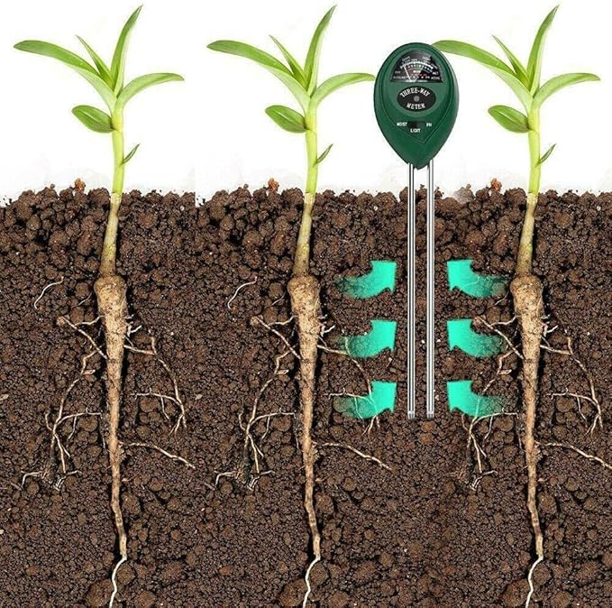 Soil pH Meter 3-in-1 Soil Tester Moisture, Light, pH, Meter Tool for Garden, Farm, Plant, Outdoor, Indoor, Lawn Care, Water Soil, Soil Hygrometer Sensor for Gardening, Test Kit for Garden