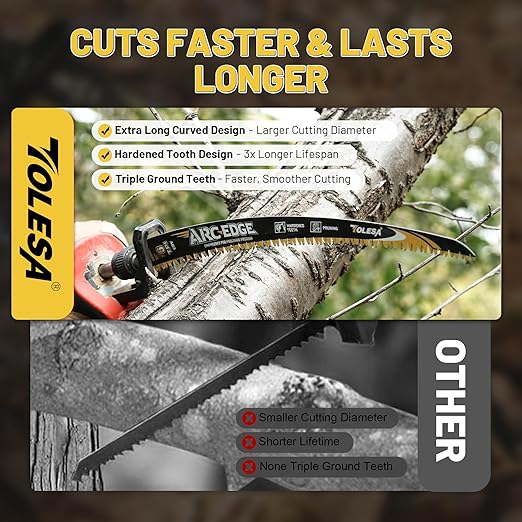 TOLESA 15in. Japanese Teeth Reciprocating Saw Blade, Arc Edge Wood Pruning Saw Blades 6TPI for Tree Trimming, Wood Cutting, Durable & Sharp, 3 Pieces