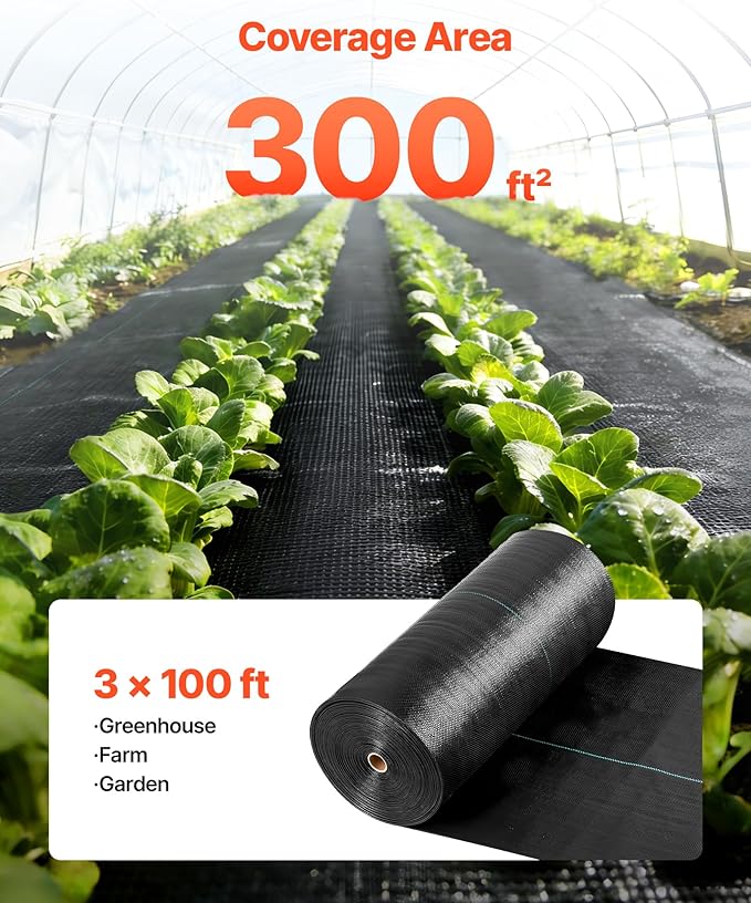 VEVOR Weed Barrier Fabric Heavy Duty, 3x100FT 5oz Landscape Fabric, Woven Weed Blocker Fabrics, Garden Fabrics Weeds Barrier, Weeds Control Ground Cover, Geotextile Webbing, Gardening Mat, Black