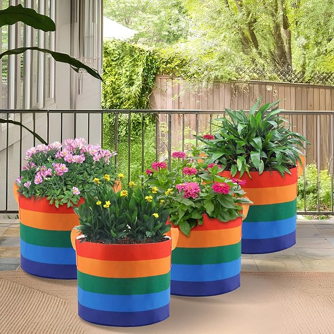 6 Pack 5 Gallon Grow Bags, Heavy Duty Thickened Colorful Nonwoven Plant Fabric Pots with Handles, Five-Color Tone Garden Plant Bags for Fruits Vegetables Flowers Herb