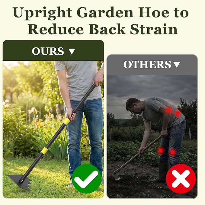 Heavy Duty Garden Hoe, 60" Adjustable Length Long Handle Hoe Garden Tool Weeding Tool for Grass Removal, Lawn Care, Soil Loosening & Cultivating