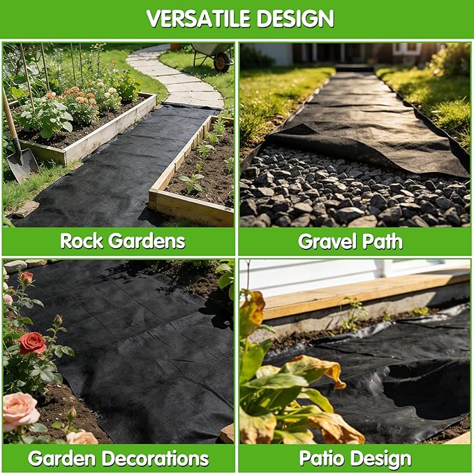 Non-Woven Weed Barrier Fabric, 3ft x 50ft, Easy Install & Breathable Ground Cover - Landscape Fabric for Gardens, Flower Beds, Mulch & Professional Weed Control