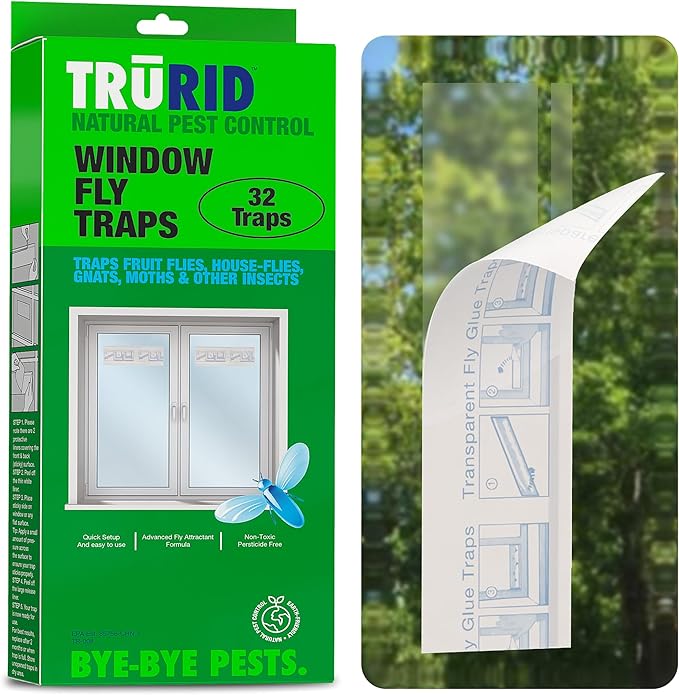 Fly Traps Sticky Window – 32 Pack | Pre-Baited, Odorless Pest Control for Fruit Flies, Gnats, Mosquitoes, and Moths – Effective Indoor Fly Paper Strips