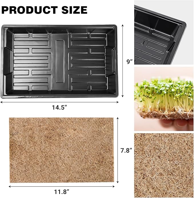 Pack 8 Seed Sprouter Tray with Plant Hemp Fiber Grow Mat,Microgreens Growing Kit for Seedling Wheatgrass Hydroponic,Wheatgrass Sprouting Tray, Greenhouse Seed Starter Trays (5 Pack)