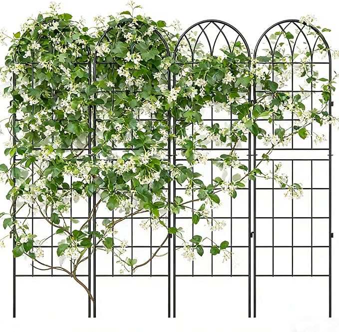 4 Pack Metal Garden Trellis for Climbing Plants, 71 Inch Black Metal Garden Trellis for Vines Plant Rose Vegetable Support,Large Decorative Outdoor Trellis