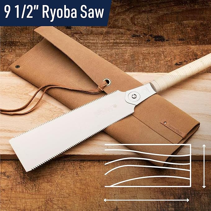 Kings County Tools Japanese Saw 3-Piece Set - 9.5" Ryoba, 6" Flush Cut, and 7" Detail Trim Hand Saw Set with Carbon Steel Blades - Woodworking Tools for DIY Carpentry or Garden Trimming