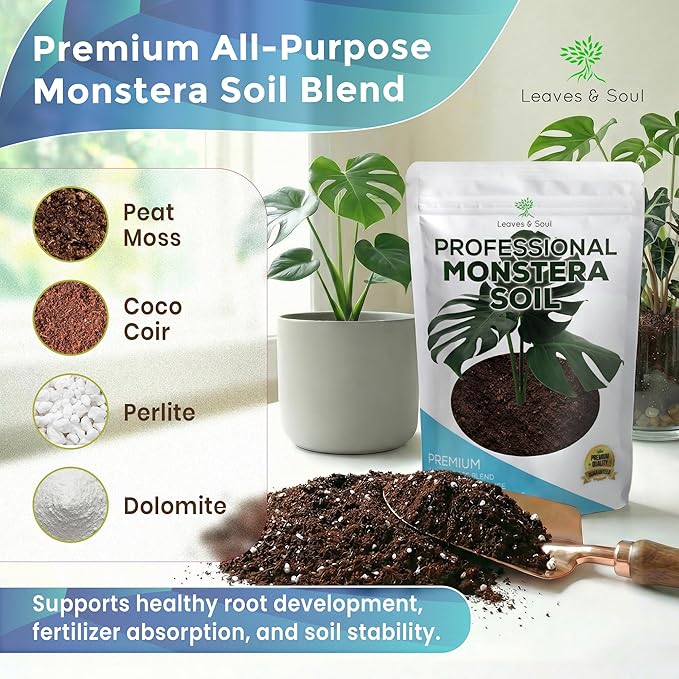 Professional Monstera Soil 8.2 Quarts Ready to Use, Premium Monstera Potting Mix for Indoor Plants, Peat Coco Coir Perlite Dolomite, Well Draining Soil for Monstera Plant Indoor Made in USA